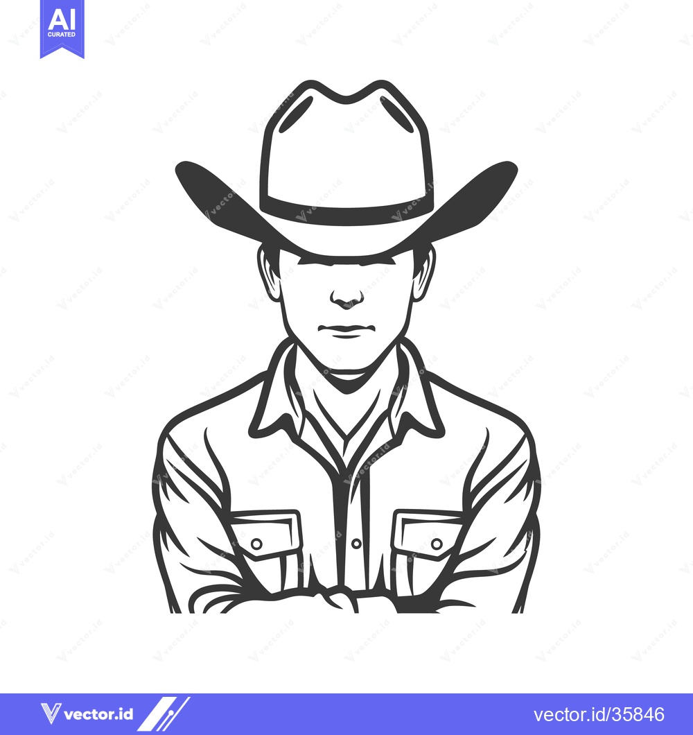 Premium Vector dari A black and white illustration depicting a cowboy with a hat