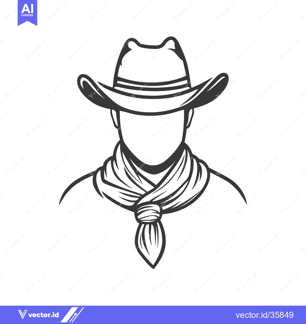 Premium Vector of The outline illustration of a person wearing a cowboy hat and scarf