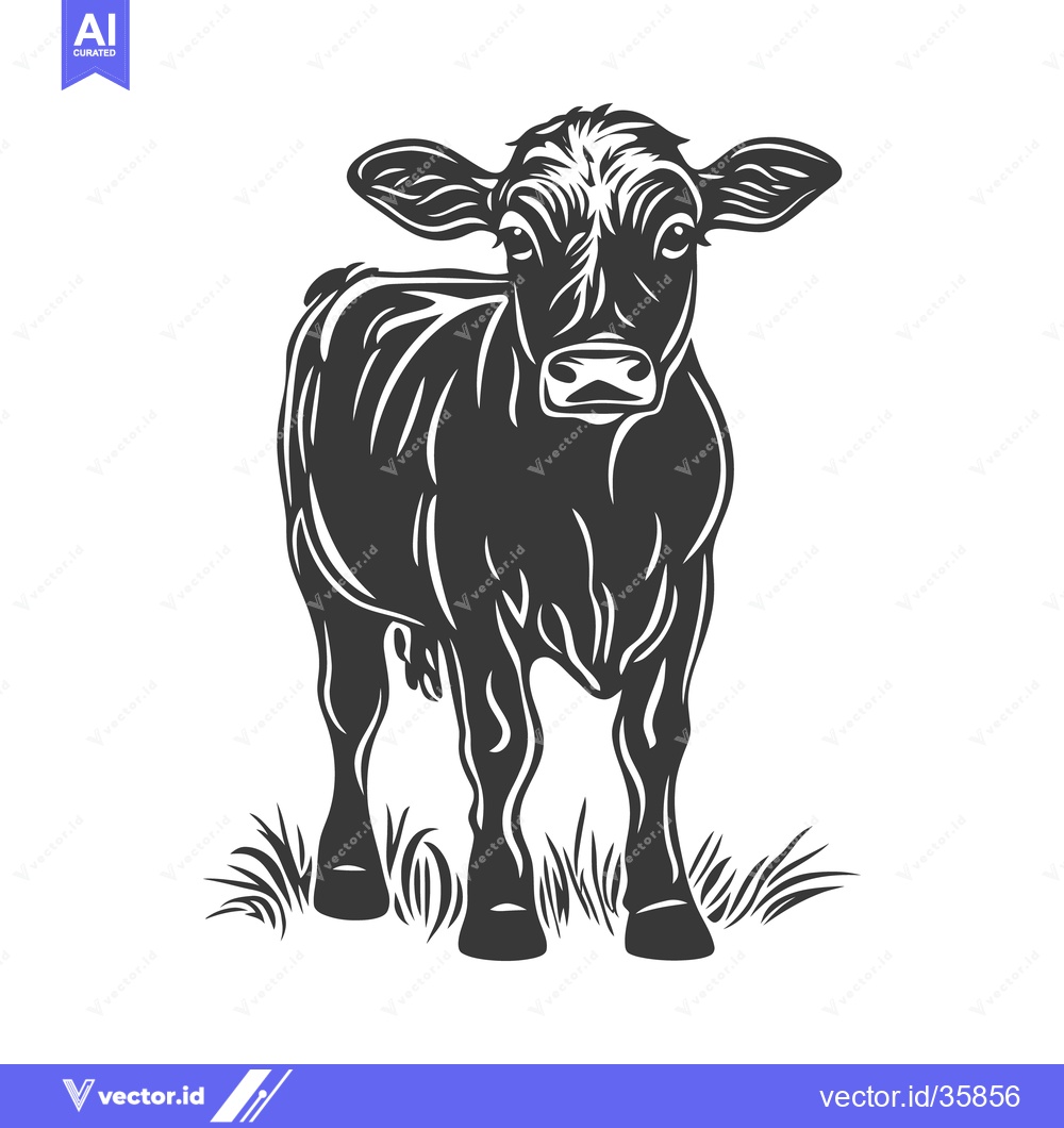Premium Vector dari A black and white illustration depicts a young calf standing