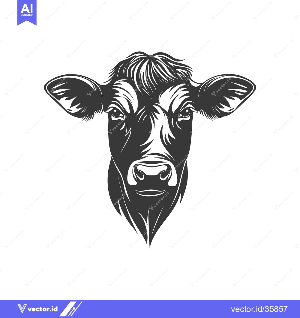 Premium Vector of A stylized monochrome illustration of a cow face against a white backg