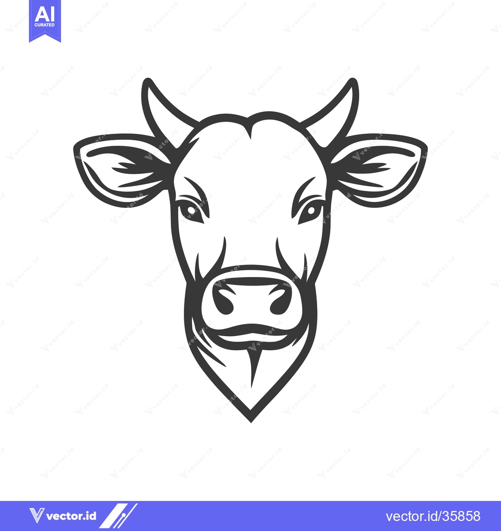 Premium Vector of Detailed black and white image depicting a cow head illustration