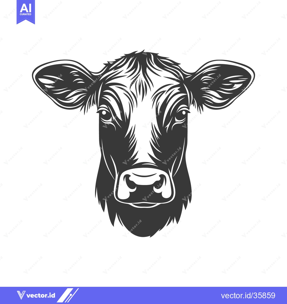 Premium Vector dari A simple grayscale illustration of a front facing cow face