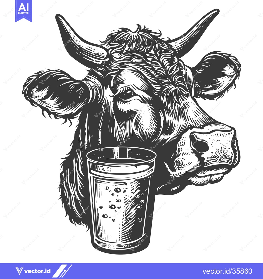 Premium Vector of Cow Head with a Glass of Bubbly Drink