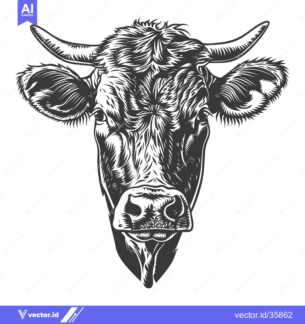 Premium Vector dari Detailed illustration of a cows head with horns