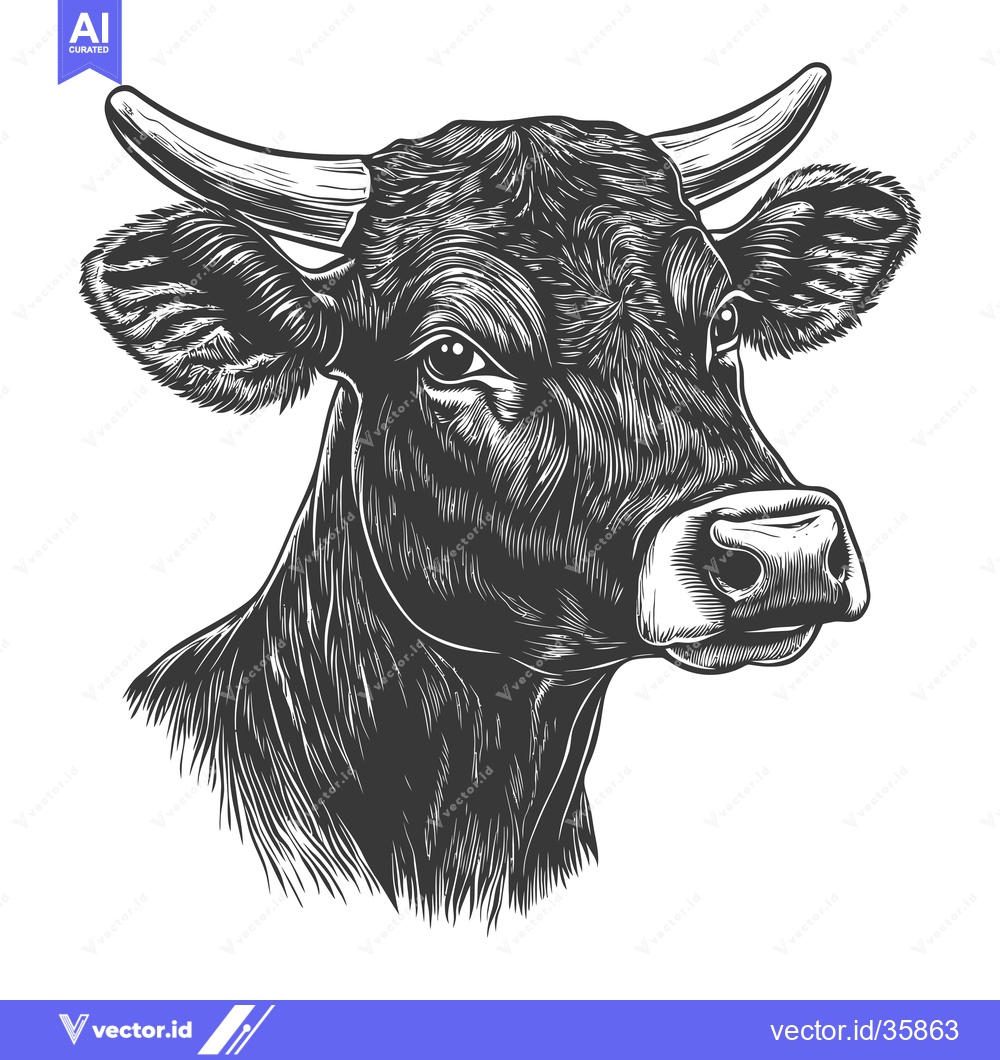 Premium Vector dari A Detailed Engraving of a Cows Head