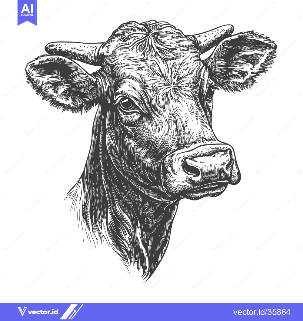 Premium Vector of Detailed Engraving of a Cows Head and Horns