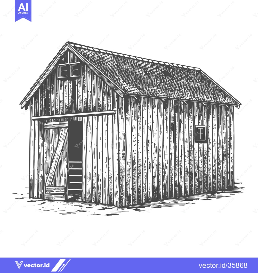 Premium Vector of Rustic Wooden Barn Building Exterior Illustration