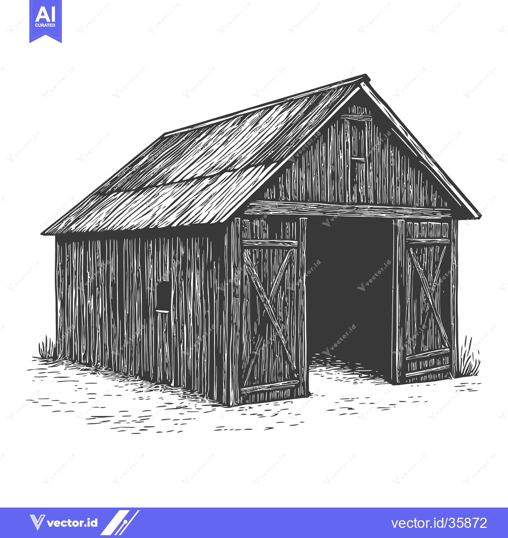 Premium Vector dari Rustic Wooden Barn with Open Double Doors