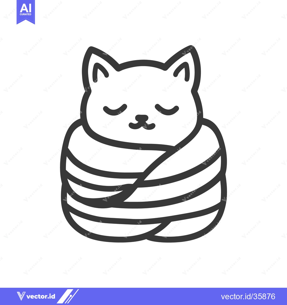 Premium Vector dari A cartoon cat resting peacefully while wrapped in swaddling