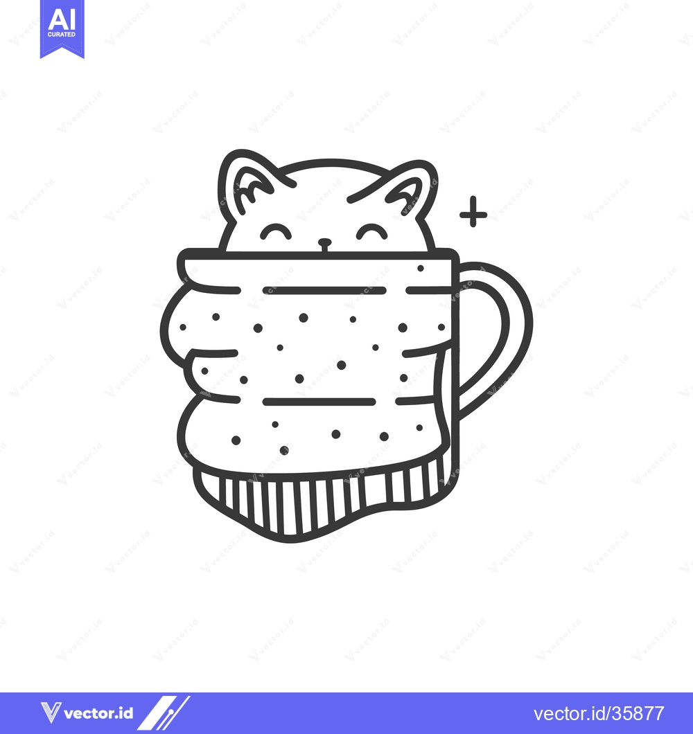 Premium Vector dari A cute cartoon cat is peeking out of a cozy mug