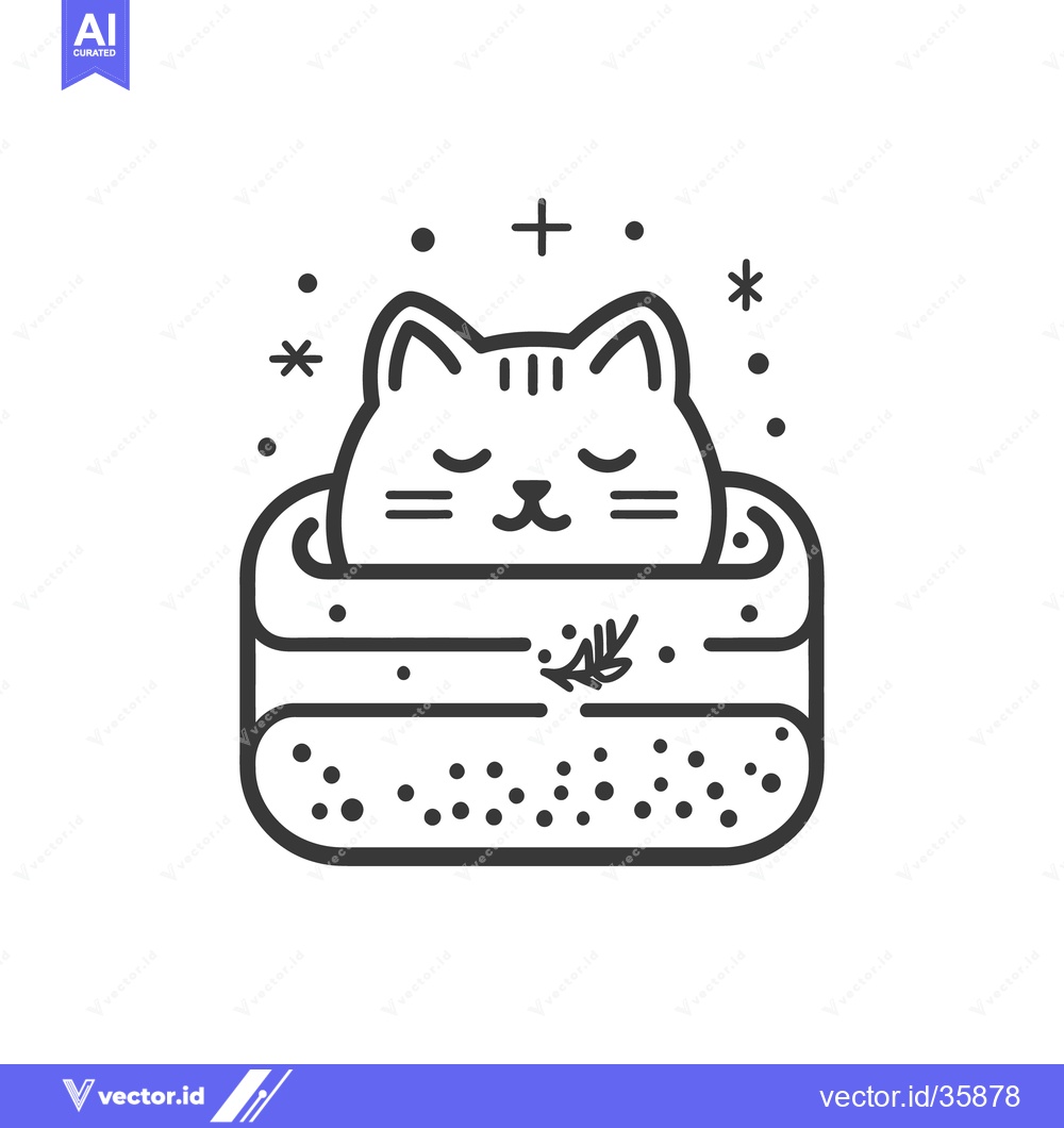 Premium Vector dari A cute cat nestled in a box with decorative elements