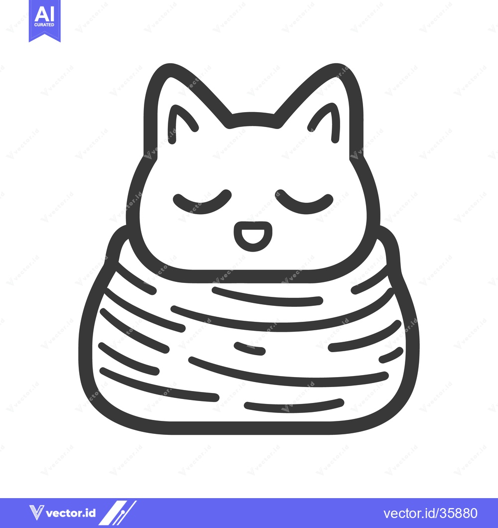 Premium Vector dari A Cute Cat With Closed Eyes And A Swaddled Body