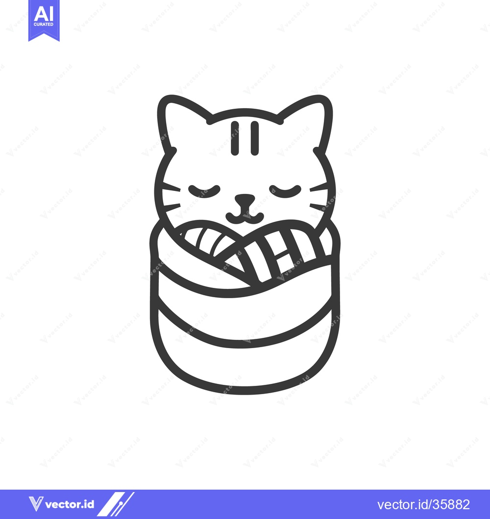 Premium Vector dari A cute sleeping cat wrapped in a striped knitted scarf
