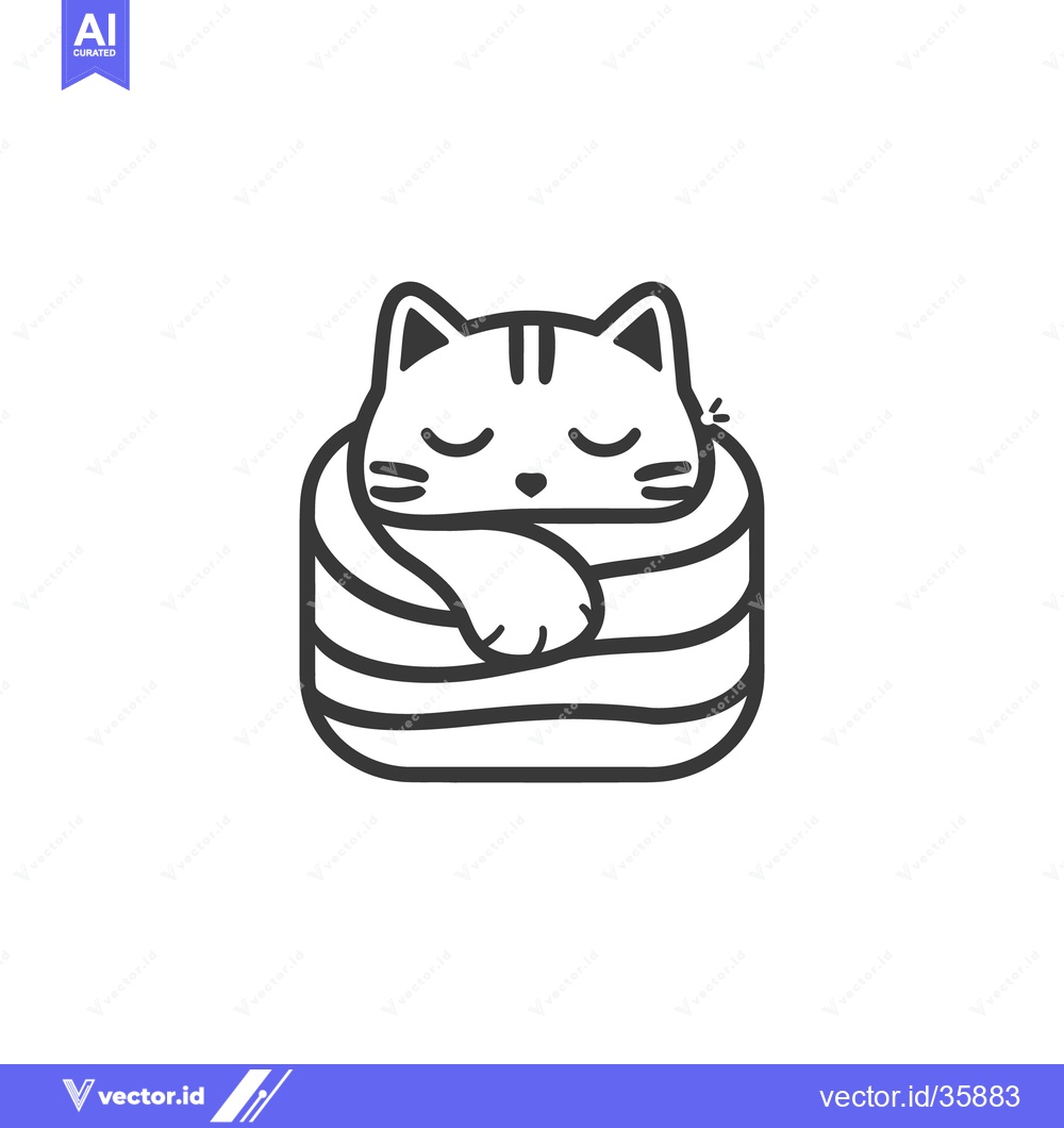 Premium Vector of A cartoon cat curled up inside of a striped object