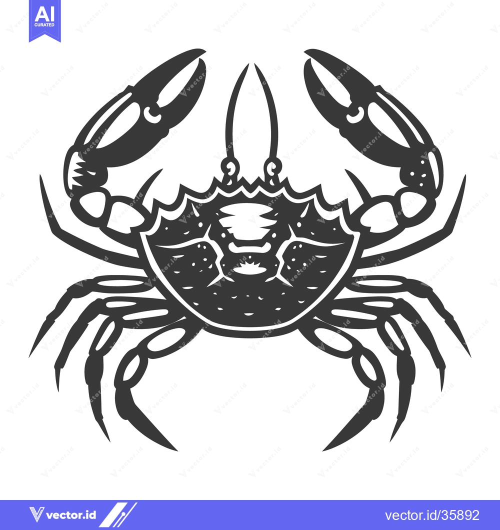 Premium Vector dari A stylized illustration presents a single crab in black and white