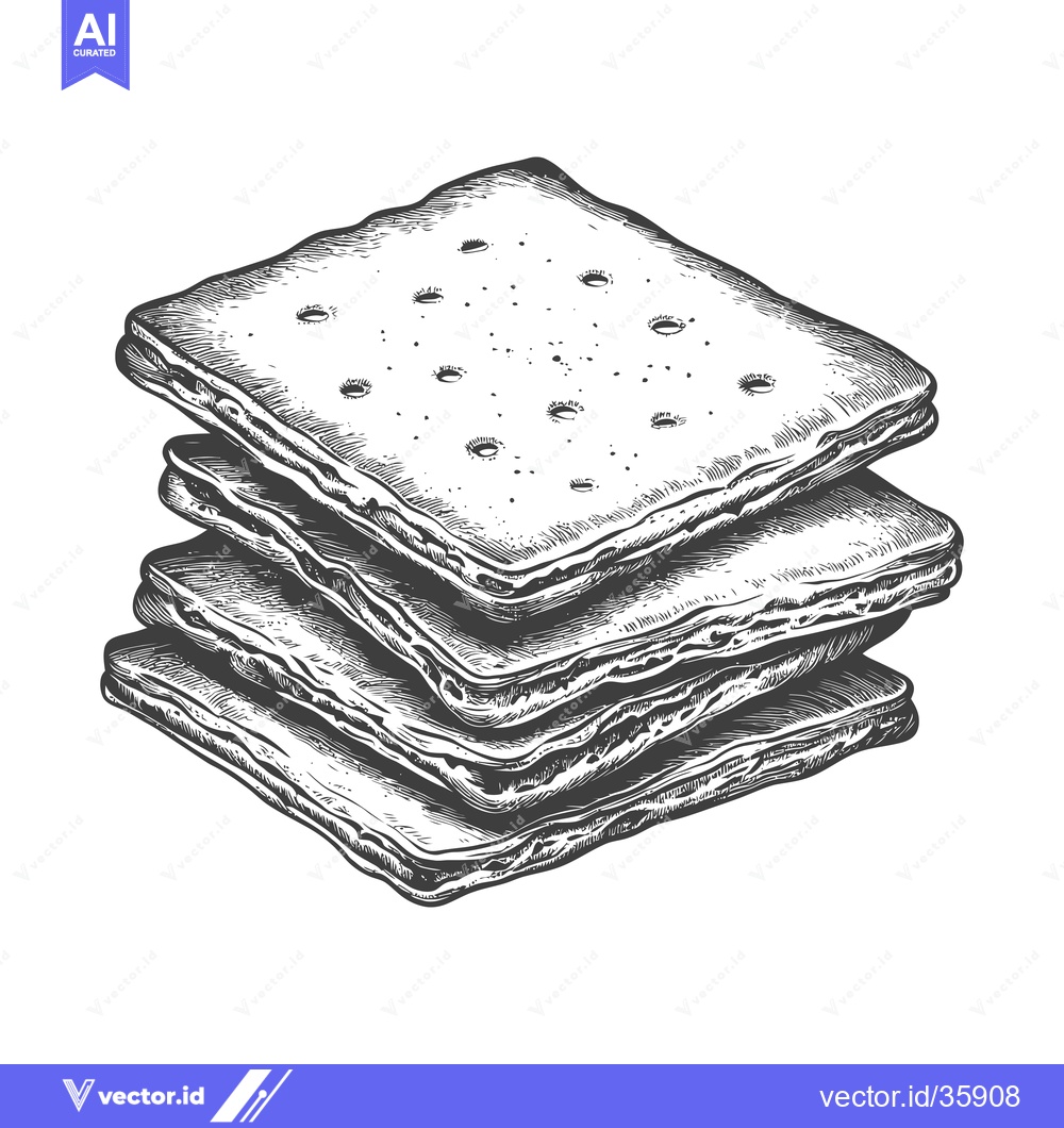 Premium Vector dari A Stack of Square Crackers Drawn in a Detailed Style