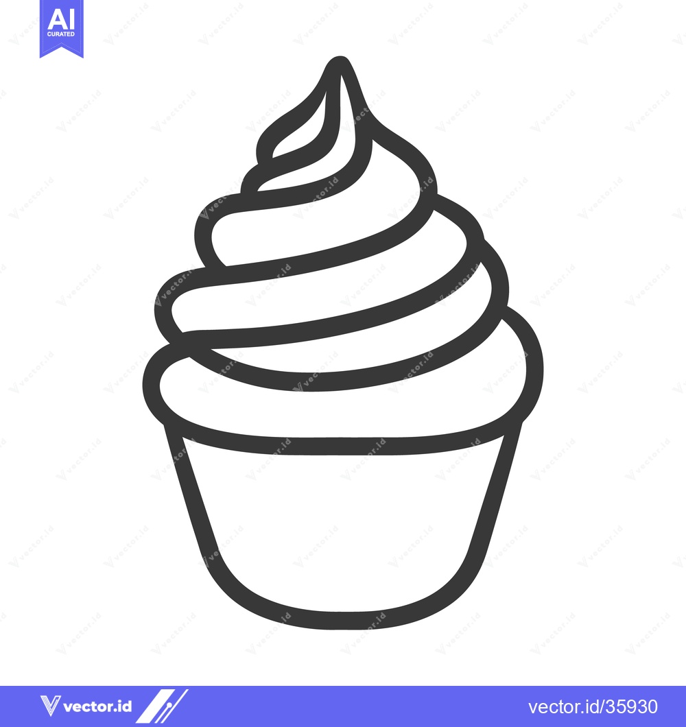 Premium Vector dari Simple line drawing representing soft serve ice cream in a cup