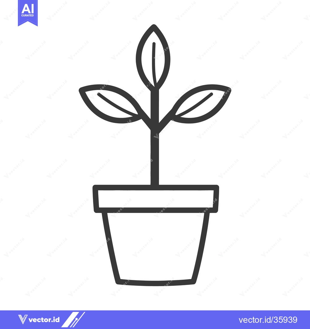 Premium Vector dari A simple line drawing depicts a plant in a pot