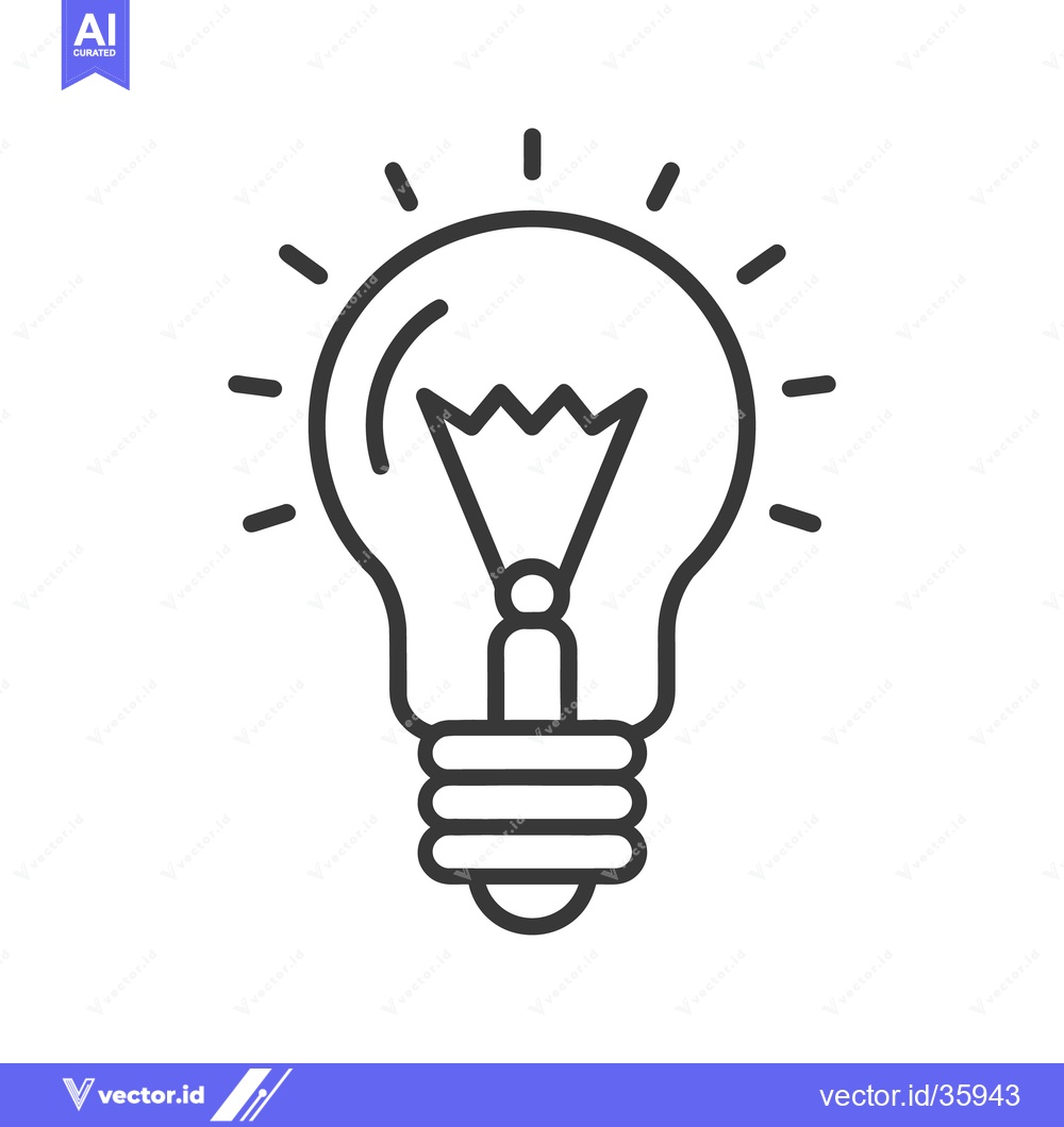 Premium Vector of An illustrated outline image depicting a bright electric light bulb