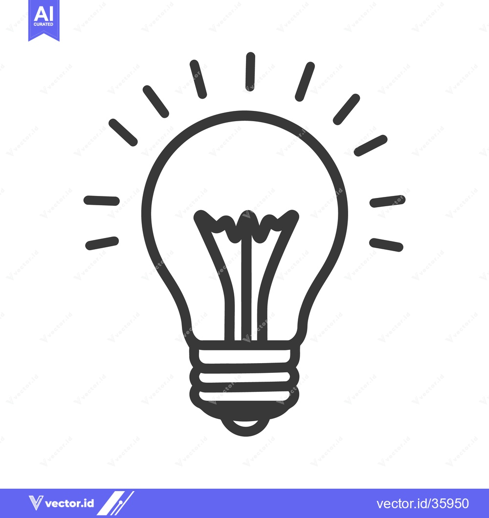 Premium Vector dari A black and white icon depicting a glowing light bulb