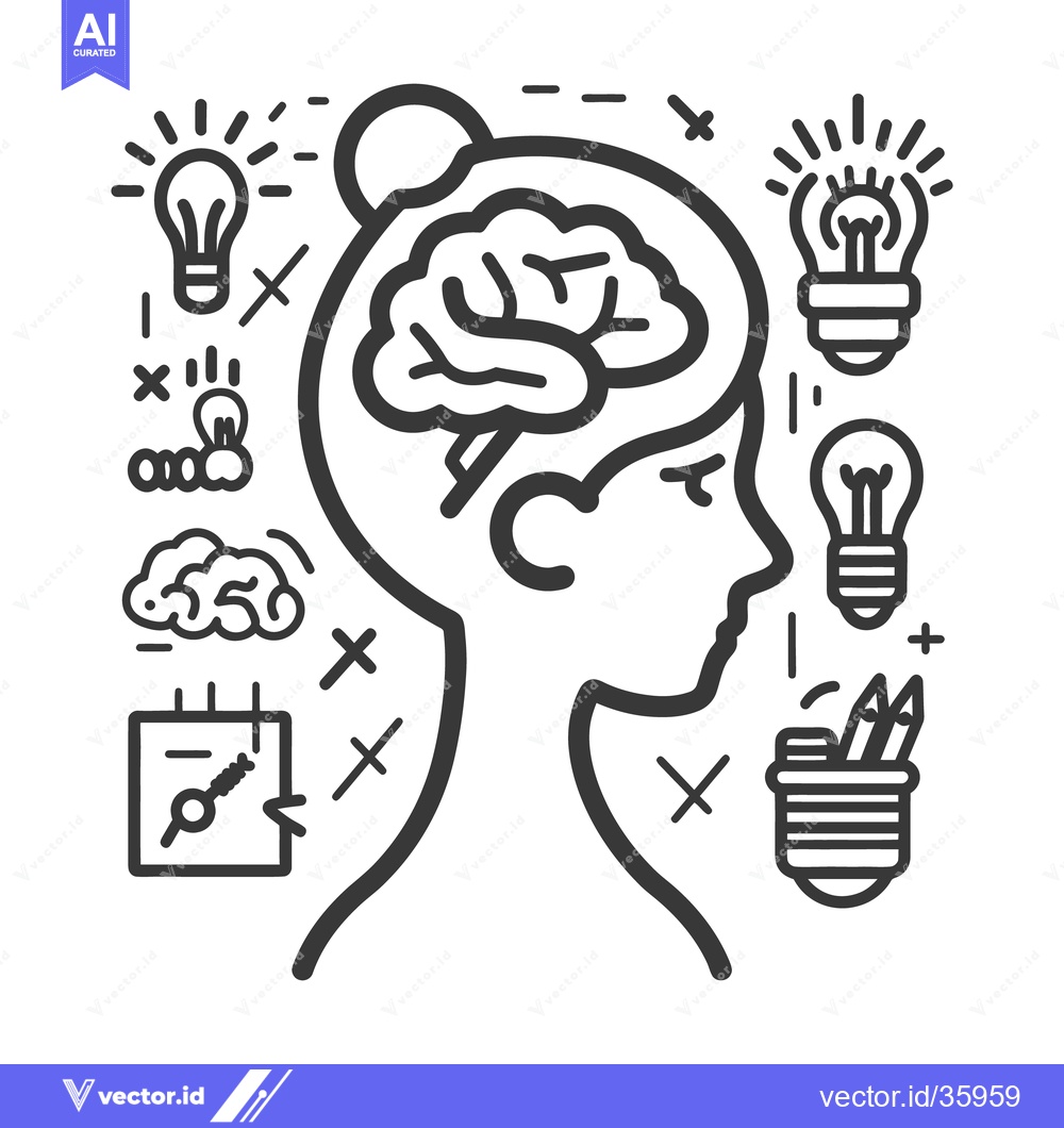 Premium Vector of A female head profile with a brain and creative ideas