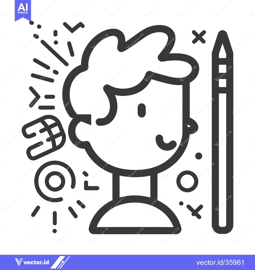 Premium Vector of Simple illustration of a person with a pencil and artistic icons
