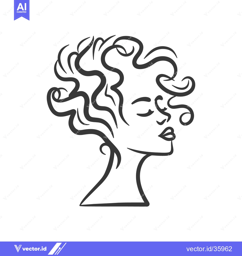 Premium Vector dari Simple outline illustration depicting a woman with curly hair closed e