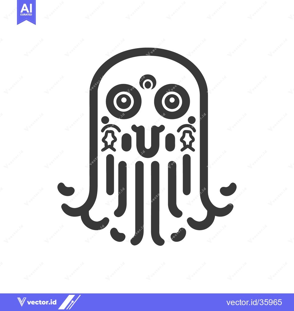 Premium Vector of A stylized cartoon octopus illustration rendered in black and white