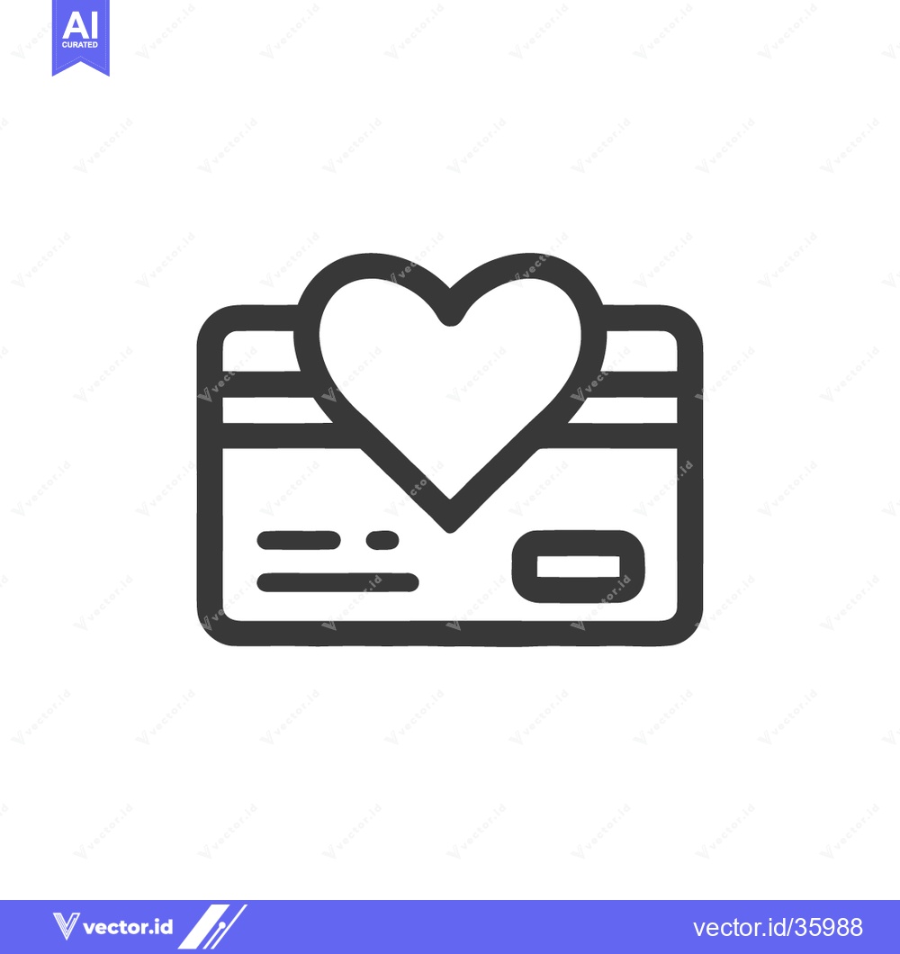 Premium Vector of Heart-Shaped Love on Credit Card Icon, Financial Affection, Line Art