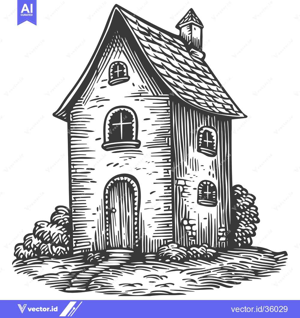 Premium Vector dari A charming quaint two story stone house with a chimney