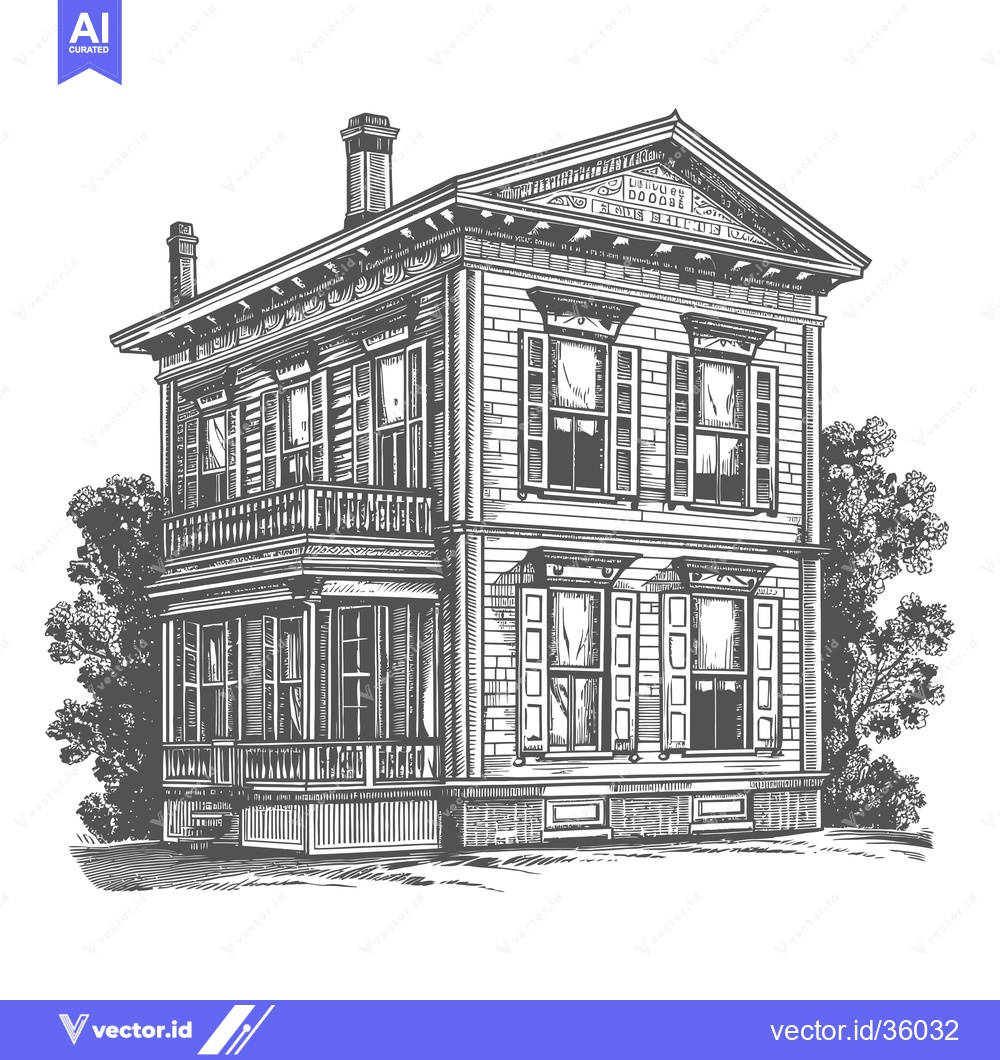 Premium Vector dari Elegant Victorian Style House Architectural Drawing