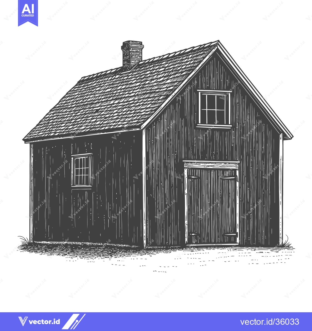 Premium Vector dari A Rustic Wooden Barn with Chimney and Gable Roof