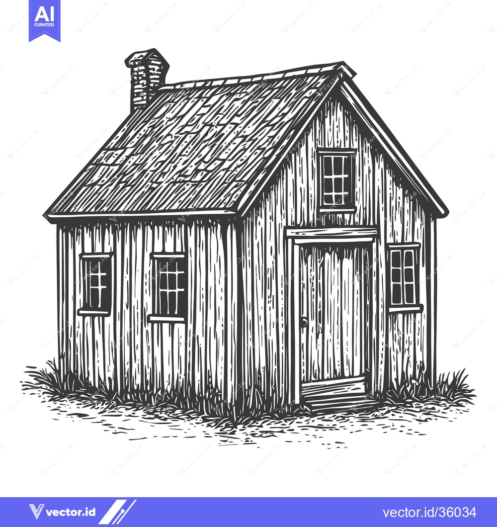 Premium Vector dari A Rustic Wooden House with a Chimney and Windows