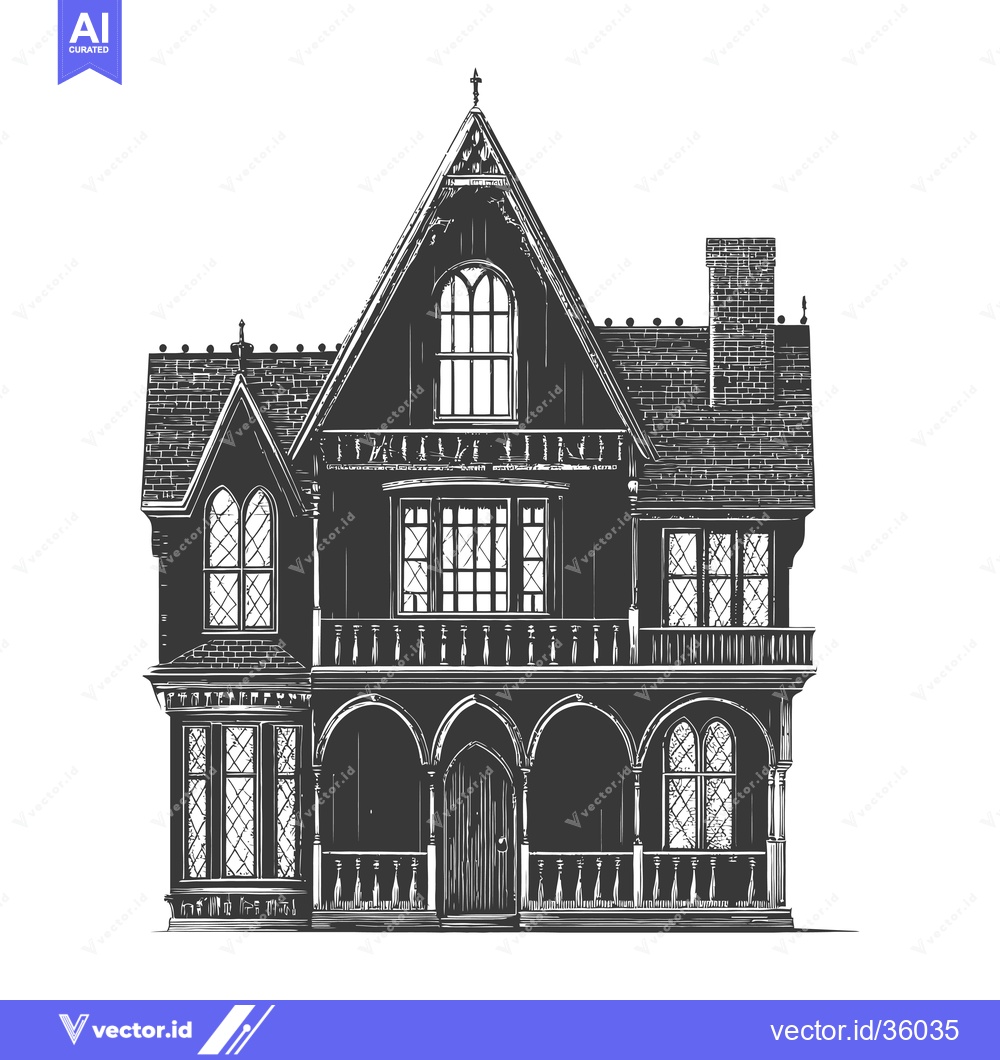 Premium Vector dari Victorian Gothic Style Mansion House Drawing Illustration
