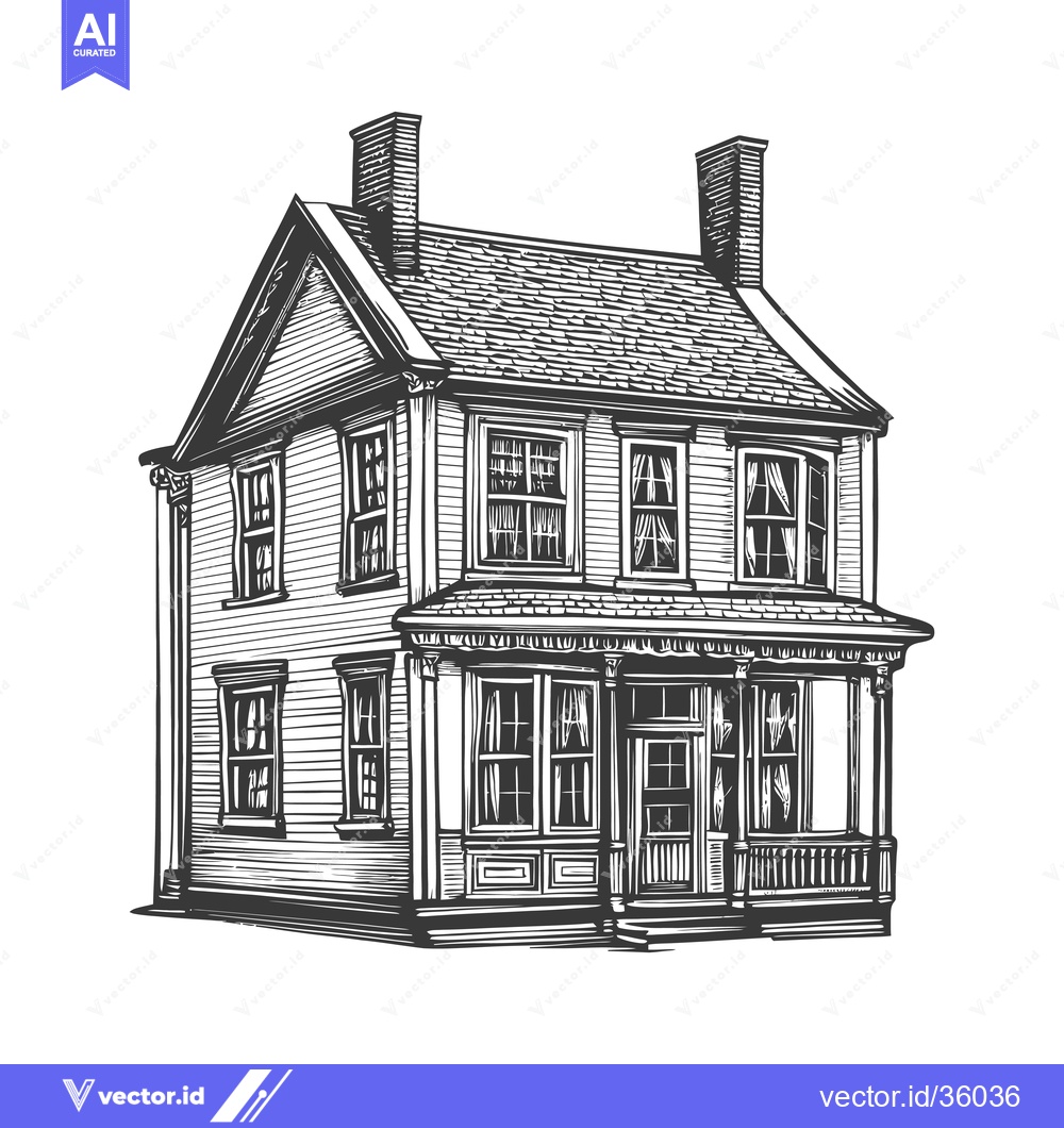 Premium Vector dari Two story house with porch and chimneys illustration