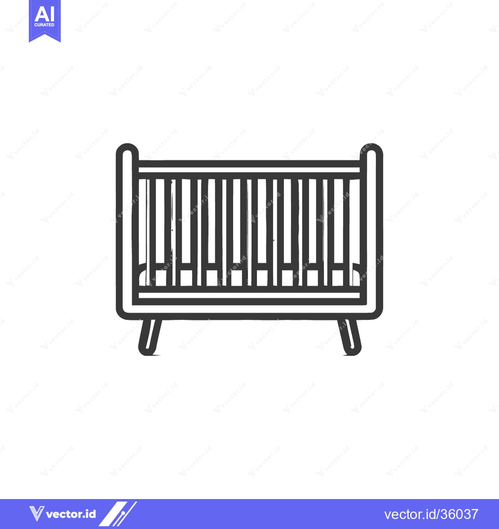 Premium Vector of Minimalist Baby Crib Icon: Clean Line Art Illustration on White Backgr