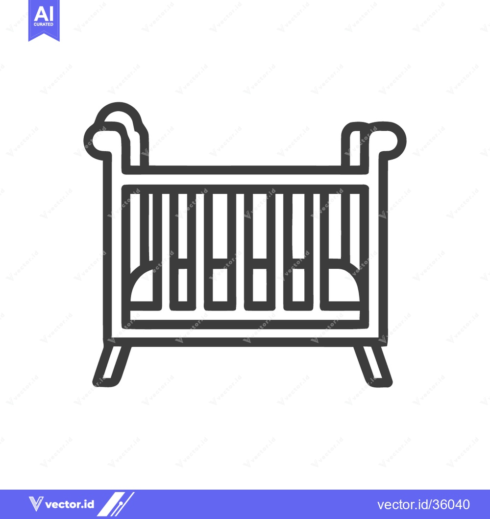 Premium Vector of Minimalist Line Art: Baby Crib Icon with Rounded Details on White Back