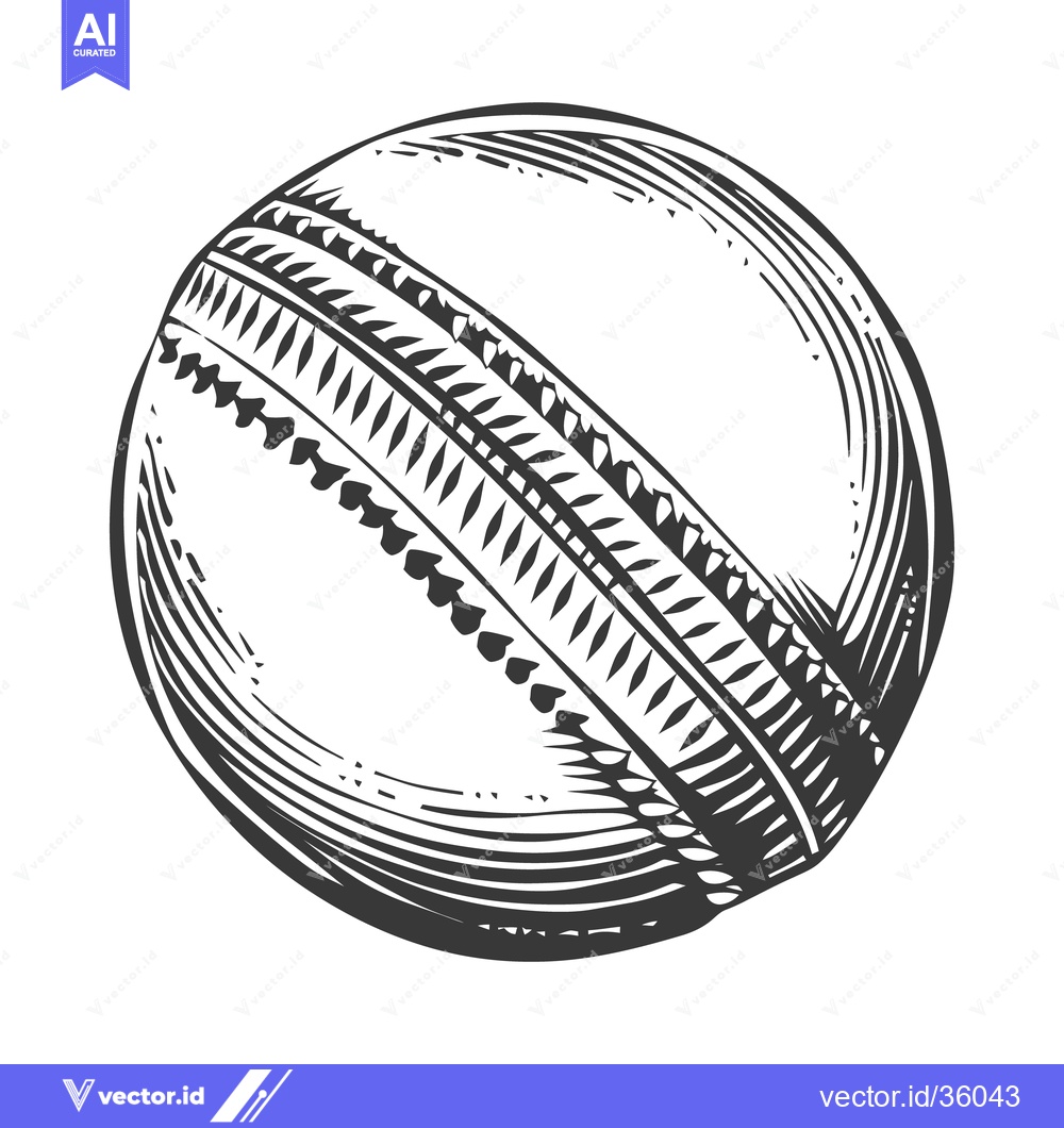 Premium Vector dari Detailed graphic illustration of a cricket ball with stitched seams