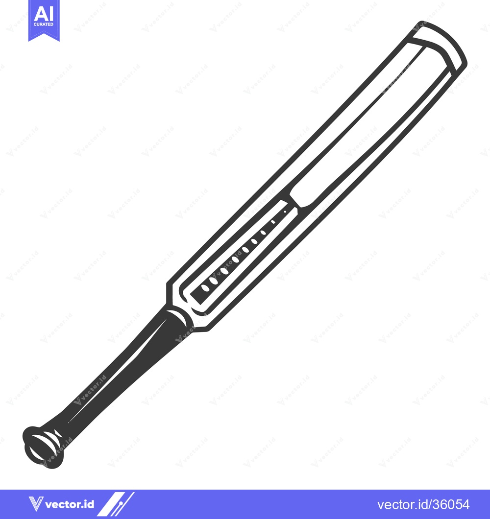 Premium Vector dari An illustrated black and white cricket bat against a clean background