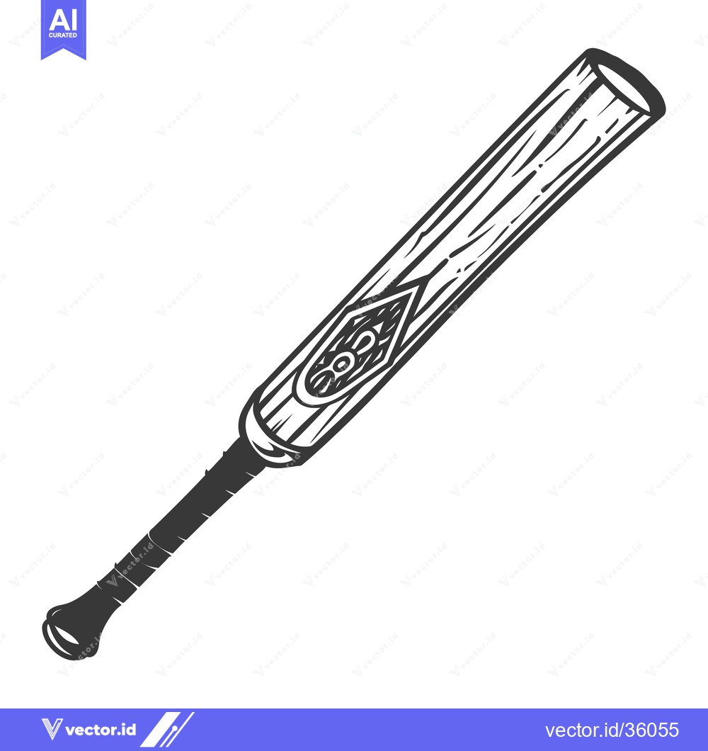 Premium Vector dari A monochrome illustration depicting a wooden baseball bat on white