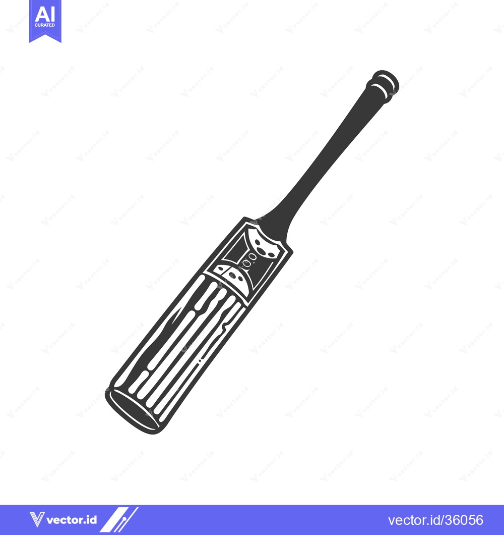Premium Vector of A detailed monochromatic illustration depicting a wooden cricket bat
