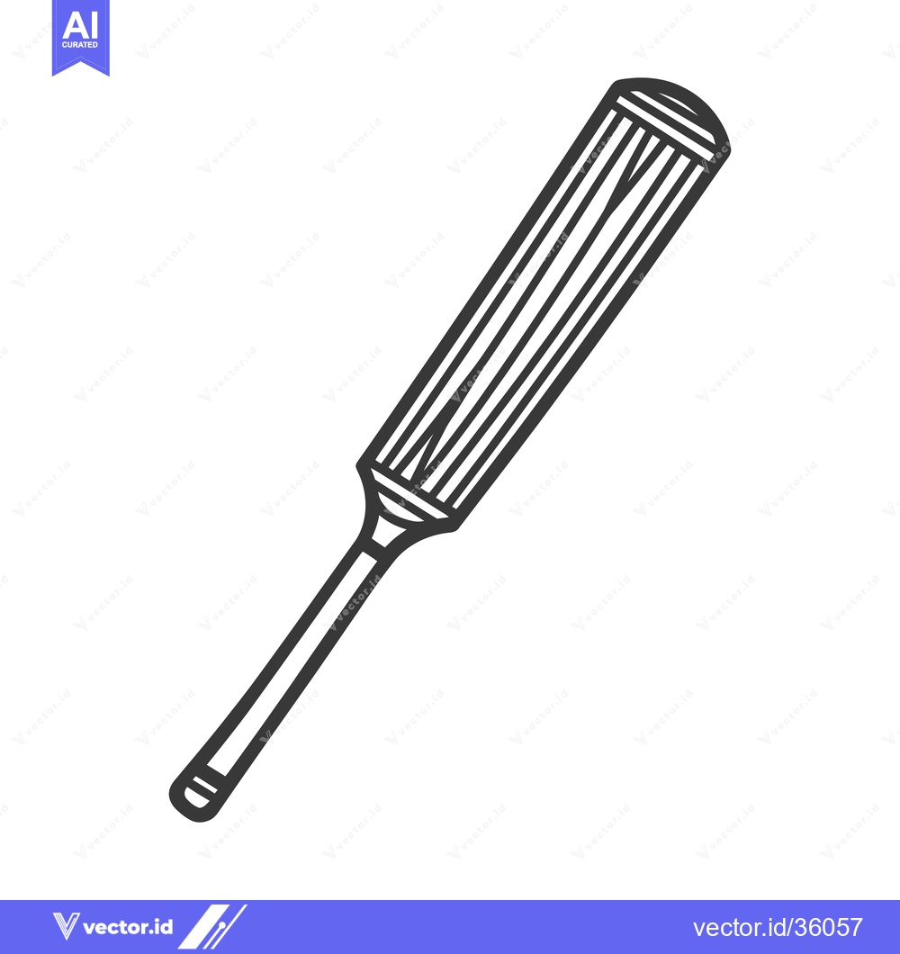 Premium Vector dari A black line art depiction of a cricket bat on white