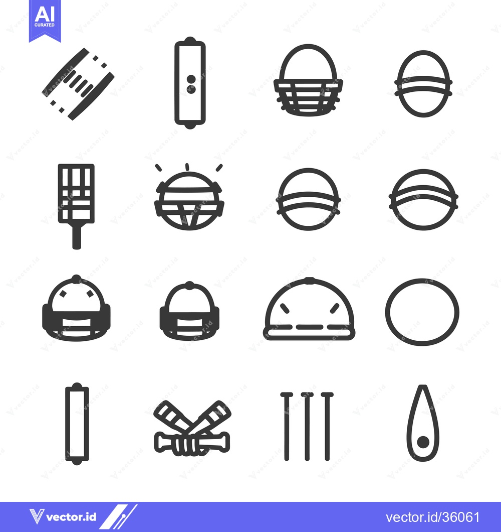 Premium Vector of Cricket Equipment and Accessories Icon Set