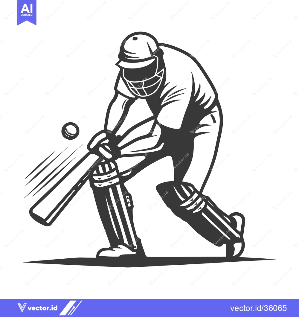 Premium Vector of A cricket player is striking the ball with his bat