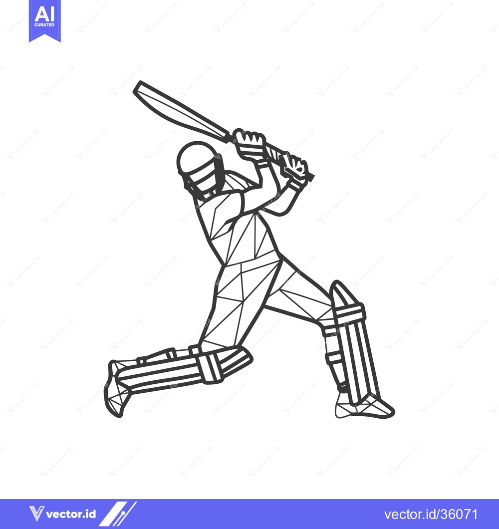 Premium Vector dari Cricket Player in Action - Geometric Line Art Illustration