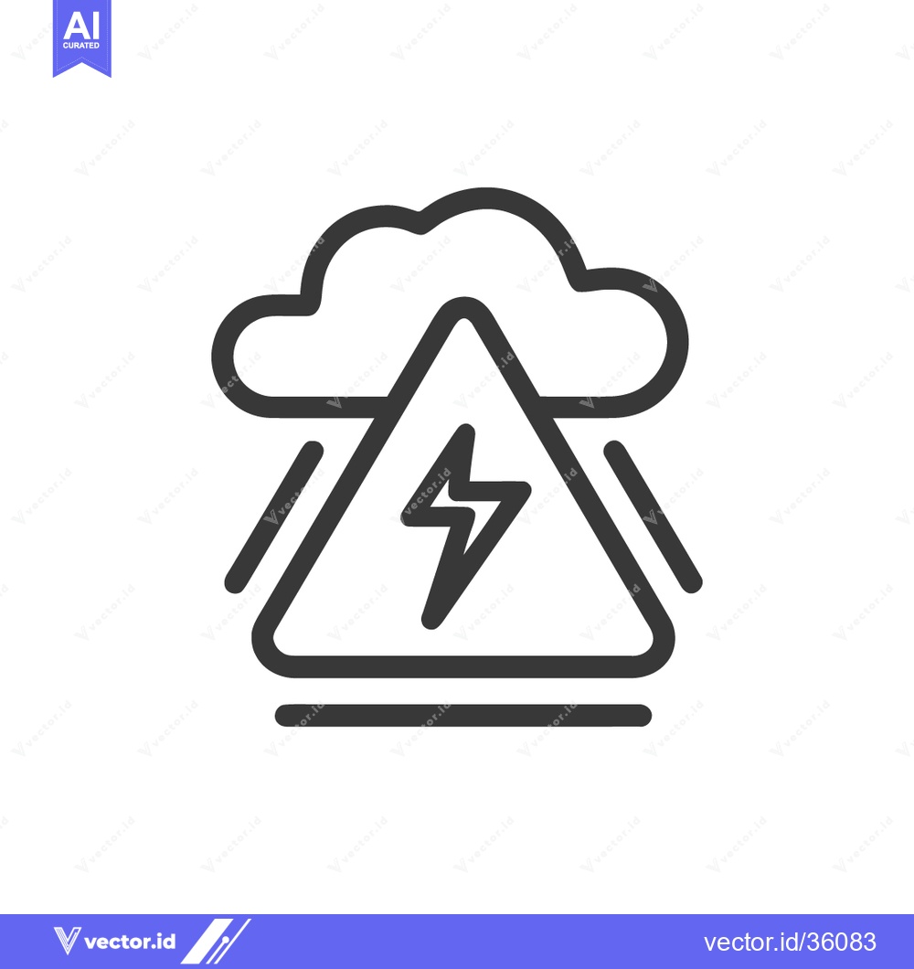 Premium Vector of Weather Hazard Icon: Lightning Bolt in Triangle Under Cloud with Rain