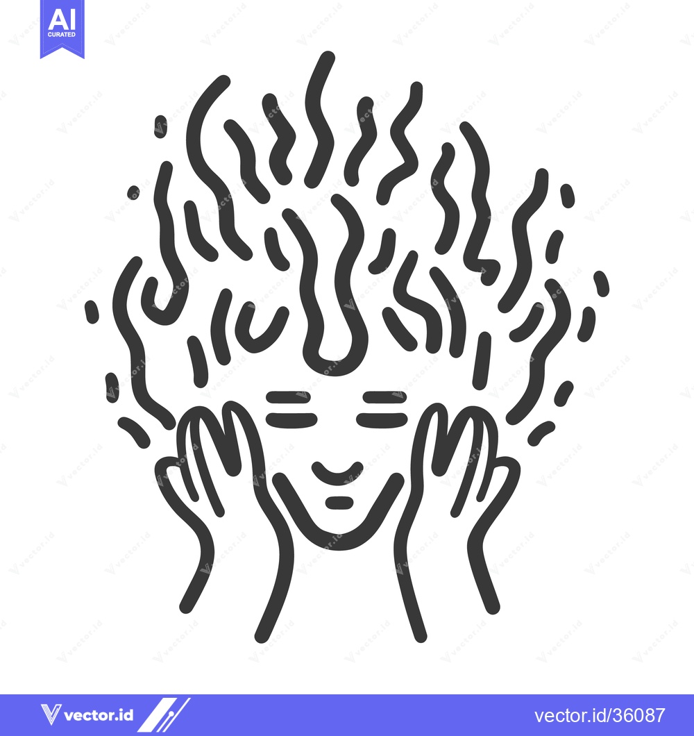 Premium Vector of Simple illustration showing a person with hands on face and curly hair