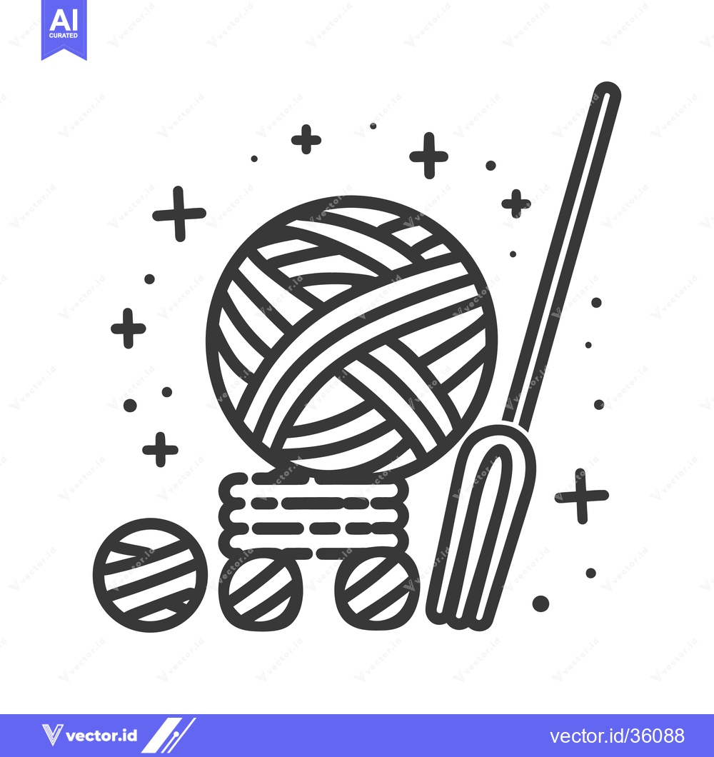 Premium Vector dari A cartoon depiction of knitting equipment with wool and hook