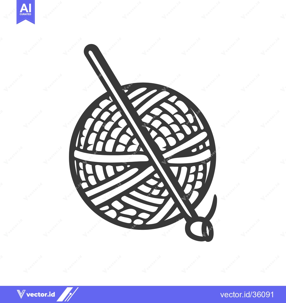 Premium Vector of Black and white drawing of a yarn ball and crochet hook