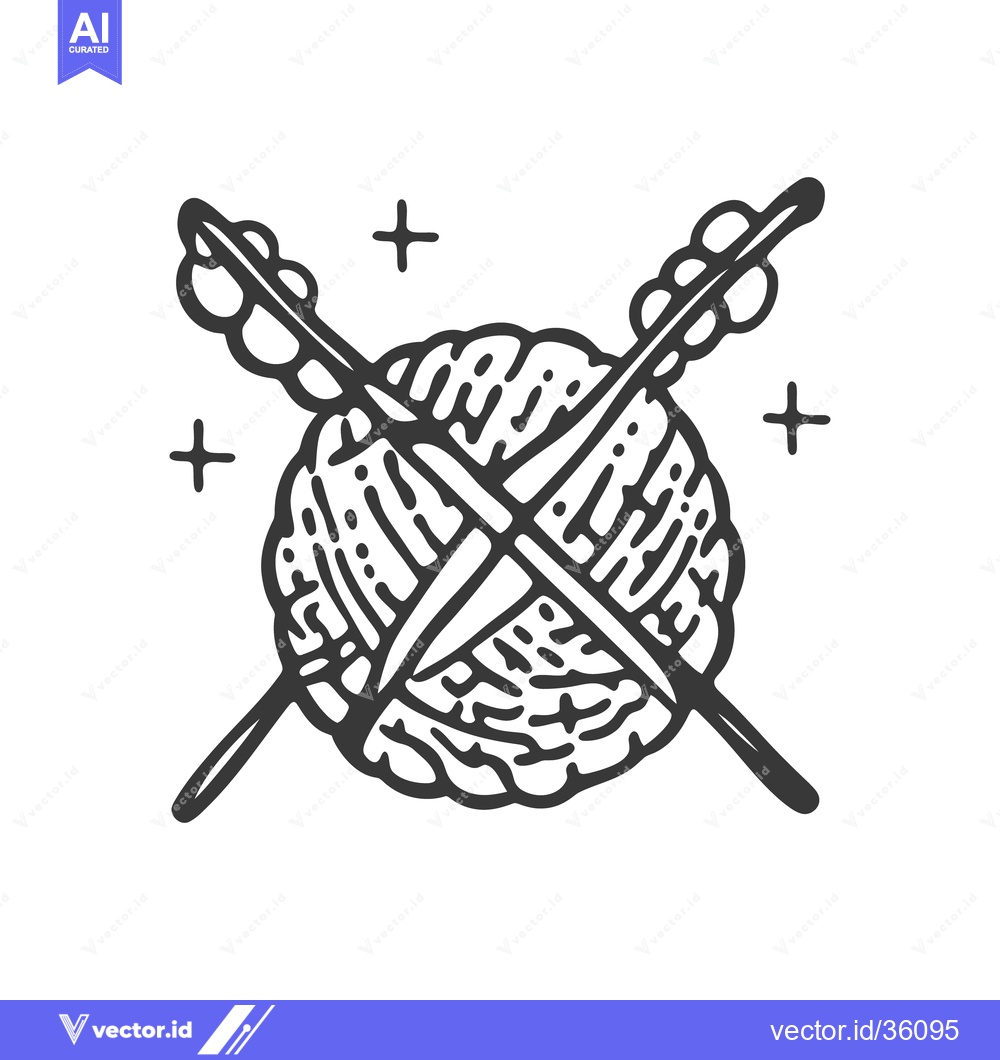 Premium Vector of An Emblem Depicting Crossed Knitting Needles And Yarn Ball